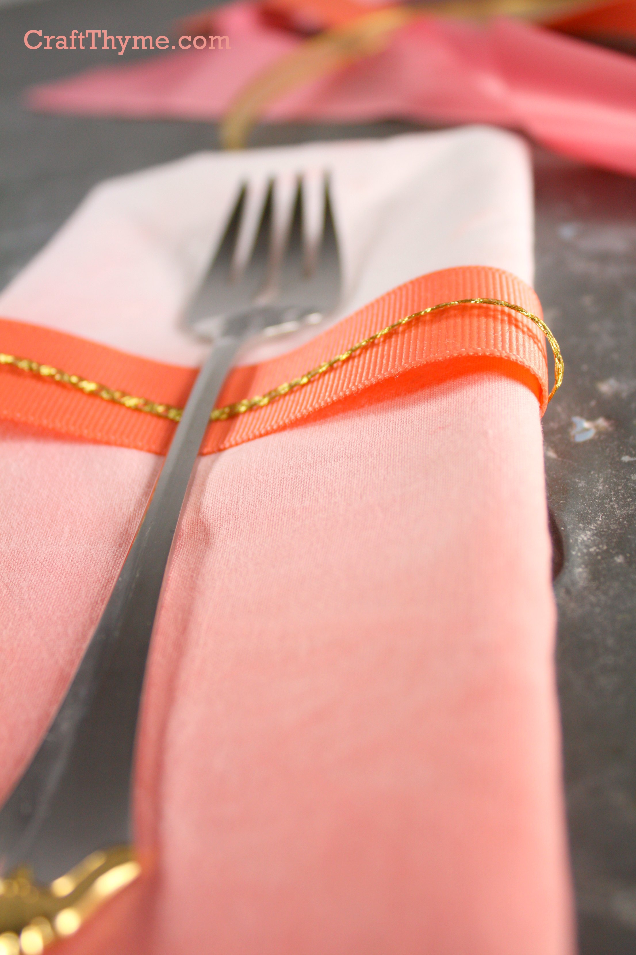 Ombre dyed napkin in peach and pink