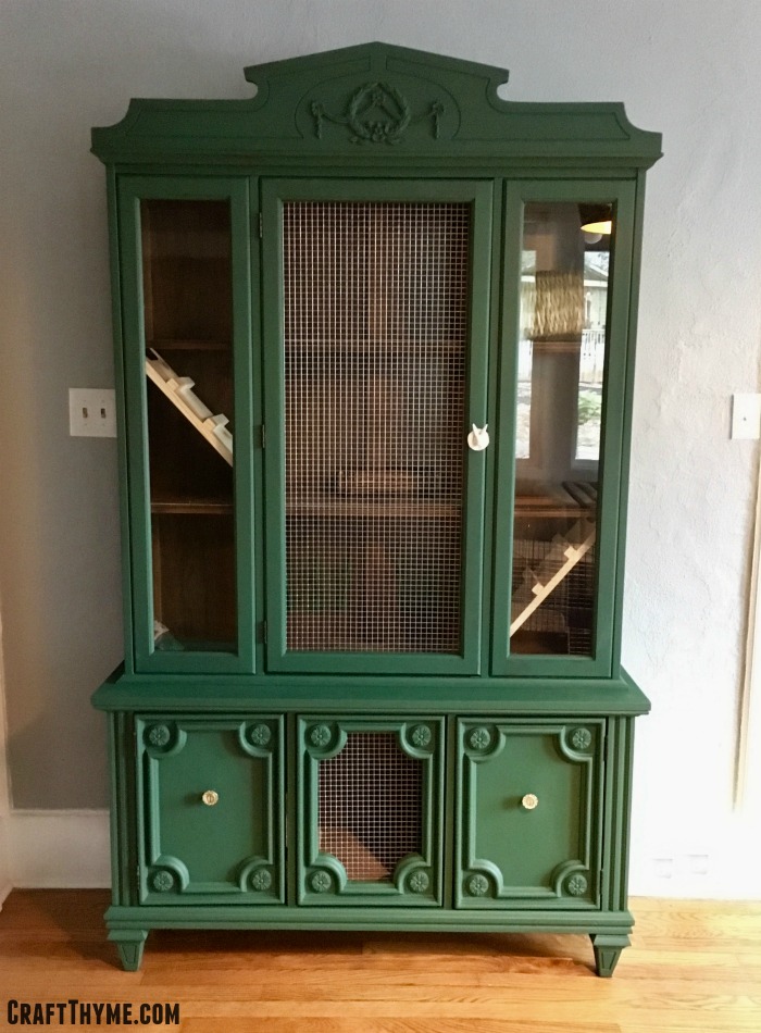 What?! A twenty-five dollar Craigslist china cabinet becomes what?! An indoor rabbit hutch. Perfect for your pampered bunnies.